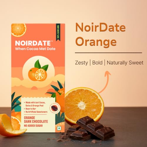Image of NoirDate Orange Dark Chocolate - 15g, Bean to Bar, Sweetened with Dates, Refined Sugar Free, Clean Label, Healthy & Tasty Indulgence, Vegan, Gluten-Free, Antioxidant Rich (Pack of 6)