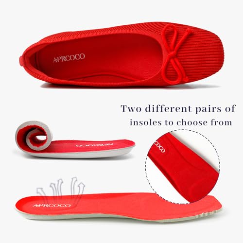 Image of AprCoco Flats for Women Bowknot Ballet Knit Foldable Flat Square Toe Comfort Light Shoes Office Low Top Flats