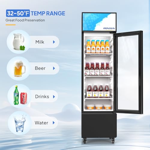 Image of ROVSUN 6 Cu.Ft Commercial Beverage Refrigerator ETL NSF, Slim Merchandiser Display Refrigerator Beverage Cooler Glass Door Fridge with Adjustable Shelves & LED Light for Bar Restaurant Cafe