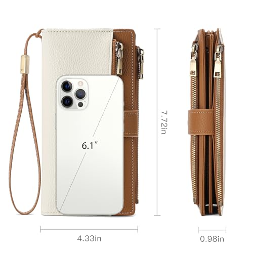 SENDEFN Womens Wallets Large Capacity Leather Credit Card Holder Double Zipper RFID Blocking Wristlet Purse4