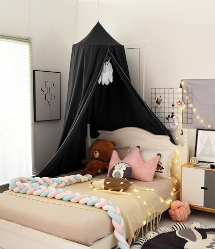 KGanBNHH Bed Canopy for Boys Girls,Crib Canopy Curtains,Extra Large Dome Mosquito Net Reading Nook Canopy for Kids Boys Twin Full Queen Size Bed,Fire Retardant Fabric (Black)