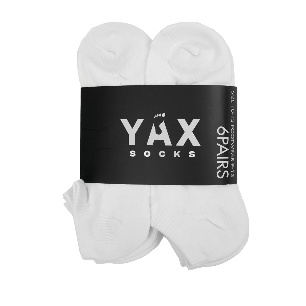 YAX SOCKS 6-Pack White Low Cut Socks for Men - Made in Colombia, Soft Cotton Blend, Breathable, No Show, Cushioned Sole, Shoe Size 8-12, Durable & Stretchable, for Casual, Sports, Everyday Wear