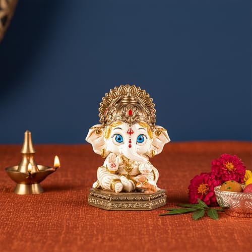 Image of Artarium Bal Ganesha Resin Idol Decorative Ganesh Statue for Home Decor Mandir Living Room Bedroom Table Gift Item Showpiece for Housewarming Festival Decoration (Bal Ganesha Idol | Cream Color)