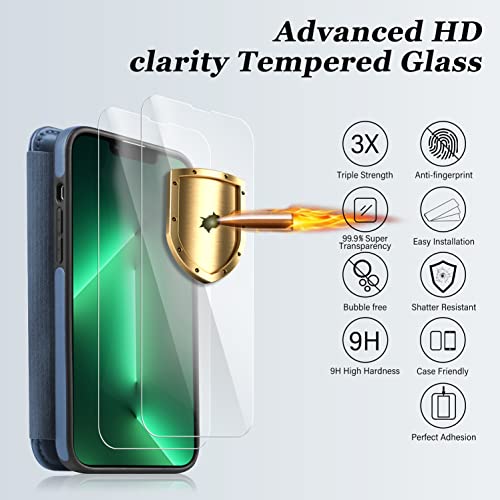 Wenbelle Case For Iphone 13 Pro (6.1 Inch) Wallet,[Slim + Durable] Luxury Genuine Leather Flip Cases,Rfid Blocking,Credit Card Holder + Glass Screen Protector,For Men Or Women (Blue) #TOP4