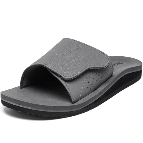 Men's Wide Slide Ergonomic Sandals Fully Adjustable Strap & Comfort Fit Orthotic Arch Support Athletic Sandals with Soft Cushion Footbed