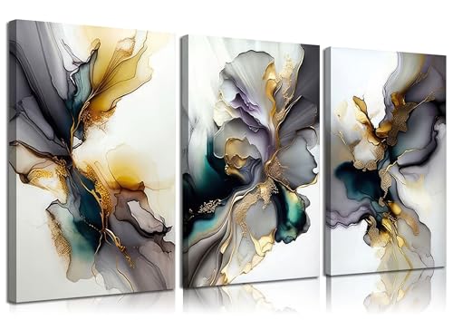 3pcs Black And Gold Abstract Canvas Wall Art Modern Texture