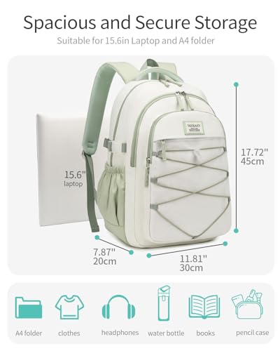 Image of Teen Backpack for Girls, Women Bookbag for College Students Middle High School, Aesthetic Schoolbag Back Pack, White Green