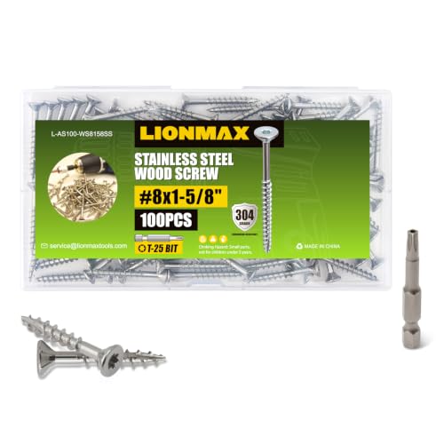 LIONMAX Stainless Steel Deck Screws #8 x 1-5/8 Inch, Wood Screws, 100PCS