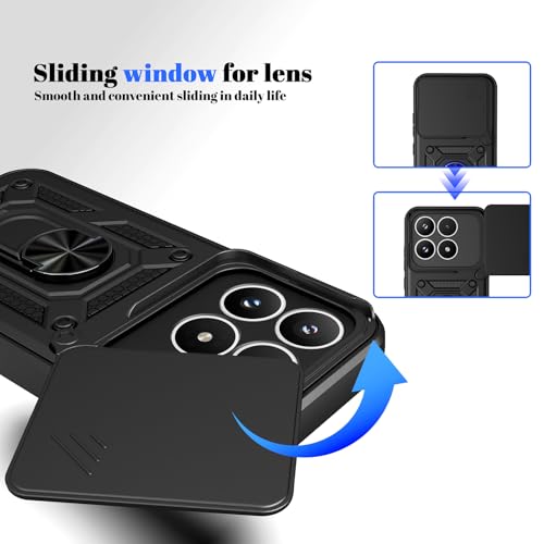 Image of Shockproof Back Case Cover for Xiaomi 17 5G, Shockproof Xiaomi 17 Back Cover, Ring Case with Kickstand and Camera Protection Shutter - Black