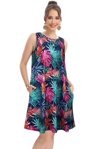 Image of elescat Women's Summer Dresses 2026 Beach Casual Sleeveless Floral Print Tank Loose Sundress with Pocket