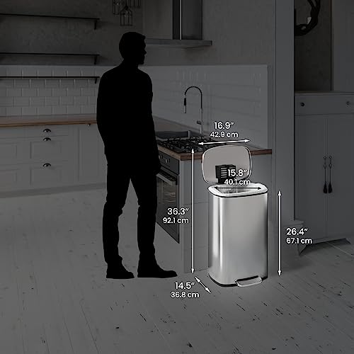 Image of iTouchless SoftStep 13.2 Gallon Step Kitchen Trash Can with Lid and Odor Filter, 50 Liter Trashcan for Home Office Garage Bedroom Living Room Bathroom Silent Lid Close Stainless Steel Slim Wastebasket