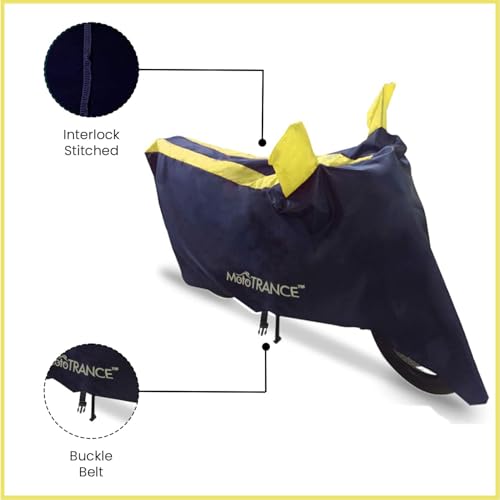 Image of Mototrance All Weather Protection Two Wheeler Cover for All Bikes /Royal Enfiled /Upto Pulsar 160CC to 350CC | Anti Dust, Water Resistant, Heat Resistant, UV Proof with Mirror Pocket | Arc Yellow
