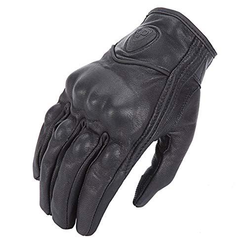 Guanti Moto Guanti Moto In Pelle Traforata Retrò Touch Screen Ingranaggi Protettivi for Le Dita Motocross Neri Impermeabili