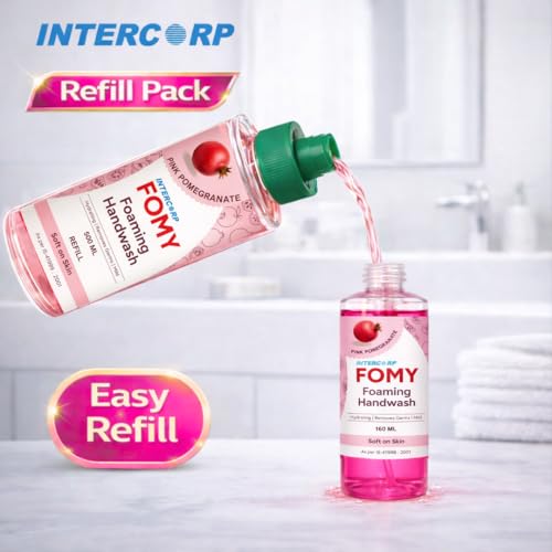 Image of INTERCORP FOMY Hydrating Foam Hand Wash Refill 500ml (Pink Pomegranate - Pack of 1) | Soft & Refreshing Handwash Refill Foam | Gentle on Skin | 99% Germs Protection