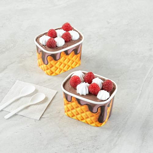 Image of Restaurantware Paper Cups 50 Count 12 Ounce Square Disposable Ice Cream Containers, Leak-Resistant Paper Dessert To Go Cups, Hot And Cold Food, Durable Chocolate Drizzle Design