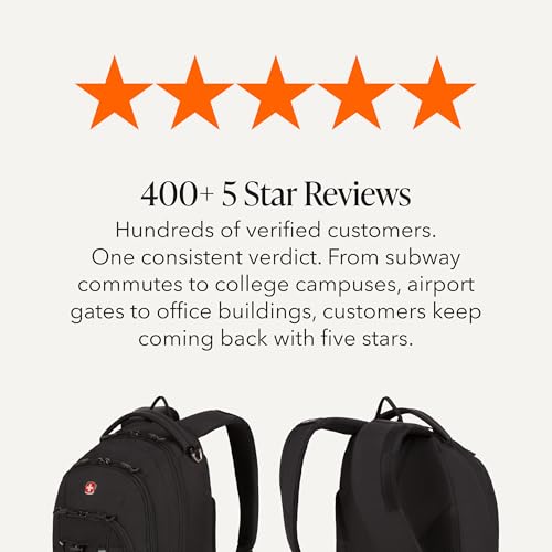 Image of SWISSGEAR Bungee Core Laptop Backpack, Fits Most 13-Inch Laptops, Airflow Back Panel, Reflective Accents, and Bungee Cord System, Black, 26L, 17.25-Inch