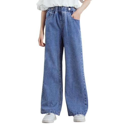 Girl’s Elastic Waist Jeans Wide Leg Demin Pants Loose Casual Trendy Streetwear Long Pant with Pockets for Teen Girl