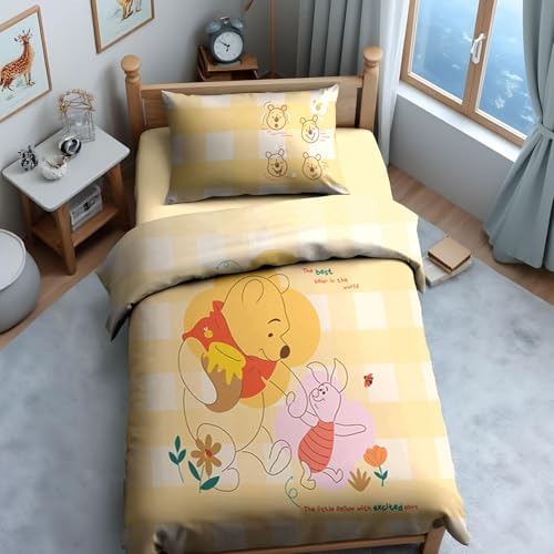 Image of Sassoon Disney Winnie The Pooh Digital Printed, Cotton Single Bedsheet, 300 TC, 1 Pillow Cover, Fade Resistant, Bedsheet for Kid's Bedroom, (1.50m X 2.35m)