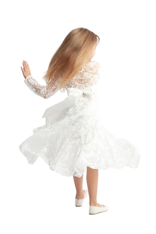 Elegante Visitenkleid für Mädchen Lou zur Hochzeit, Kommunion und Besondere Anlässe - Spitze Tüllkleid mit Schleife