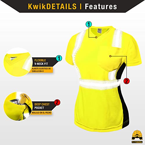 Kwiksafety - Charlotte, Nc - Vixen Short Sleeve Safety Shirt For Women - Angel Hair Tape - Ansi Osha Reflective Construction Work Gear/Yellow 2Xl #TOP3
