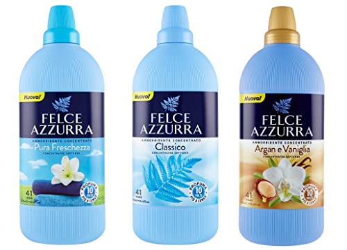 Testpaket Felce Azzurra Weichspüler-Konzentrat, Unverwechselbarer Duft, weiche 41 Waschgänge 3x 1025 ml + Italian Gourmet polpa 400g