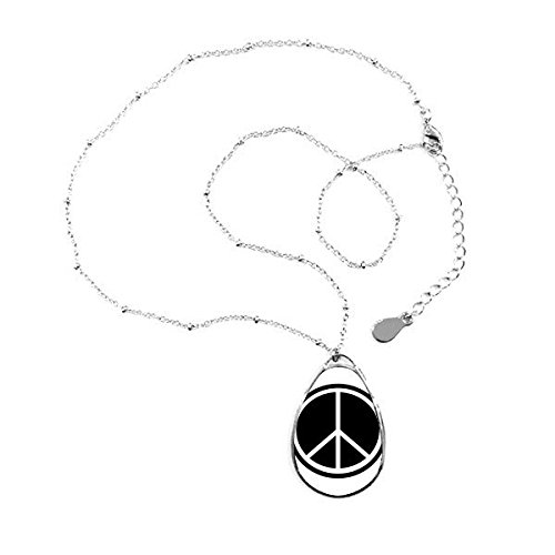 DIYthinker Black White Peace Symbol Nuclear Disarma T Anti-War Simple Design Illustration Pattern Teardrop Shape Pendant Necklace Jewelry with Chain Decoration Gift
