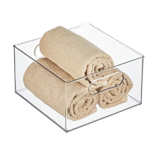 mDesign Deep Plastic Stackable Storage Organizer Container Bin, Bath and Shower Organization for Cabinet, Cupboard, Shelves, Counter, or Closet - Holds Shampoo, Vitamins - Ligne Collection - Clear -  MetroDecor, 24463MDBST