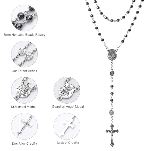 Catholic Rosary Beads for Men with Case and 18PCS Payer Cards, St Michael the Archangel Medal, First Communion Gifts for Boy - Faith Jewelry for Prayer & Spiritual Gifts3
