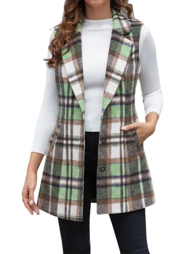 Image of IDEALSANXUN Plaid Vest for Women Fall Winter Sleeveless Blazer Jackets