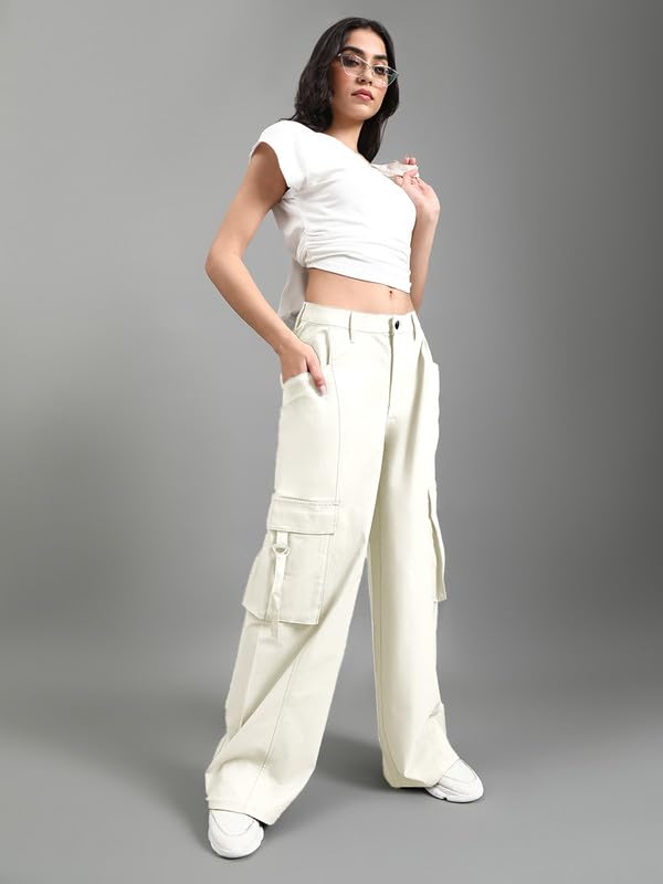 Image of GO COLORS Mostlysane Collection Polyester Cargo Pant for Women | Lightweight, Mid Rise, 4 Pockets
