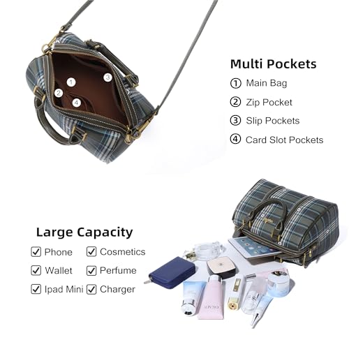 Image of Angel Kiss Women Satchel Purses and Handbags Vegan Leather Boston Barrel Bag Top Handle Shoulder Purse with Crossbody Strap | Vegan Leather