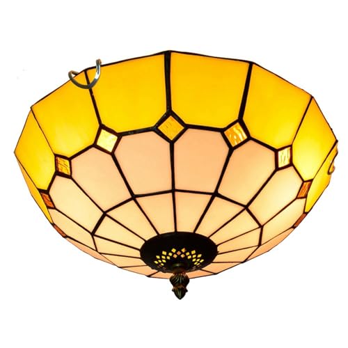 KXEcoLife Lámpara de Techo empotrada Estilo Tiffany, araña de vitral de 12 Pulgadas, lámpara de Techo con iluminación Ascendente, Control de Color, decoración Vintage para Sala de Estar, com