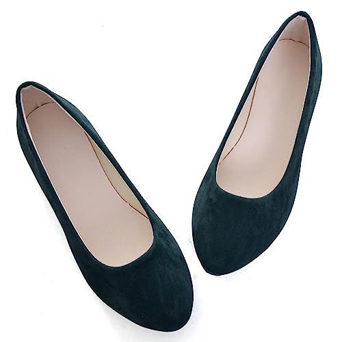 Dear Time Women Casual Flat Shoes Comfortable Slip on Pointed Toe Ballet Flats Dark Green US 7.54