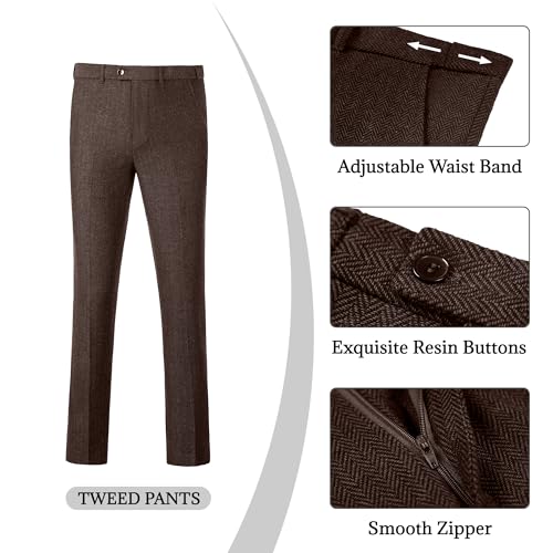 Mens Suit 3 Piece Tweed Herringbone Tuxedo Suit Wedding Suits for Mens Blazer Jacket Double Breasted Vest Pants Set4