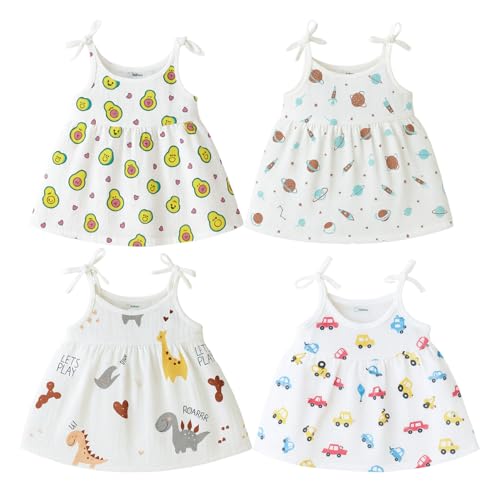 Image of Kidbea Muslin Frock for Baby Girls | Cotton Dress for Newborn Babies | Sleeveless, Tie-Up Shoulders Summer Wear Clothes