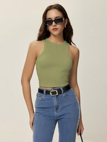 Image of Zilcon Women's High Neck Tank Top Sleeveless Summer Crop Tops for Women Smoke Cloud Pro Collection Knit Ribbed Basic Tops