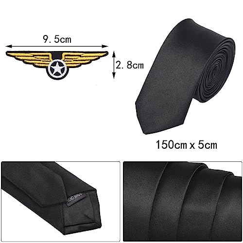 NAUZE 4 Pieces Halloween Pilot Costume Set Aviator Hat Badge Tie Glasses Airline Captain Fancy Dress Costume Accessory - Image 4