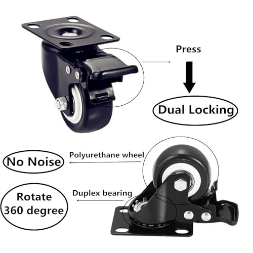 CHUANGSEED 2" Roues Roues de Roue 8, Bruit lourd, non-brouillard, verrouillage, polyuréthane (PU), Roulettes en plaques pivotantes avec double freins