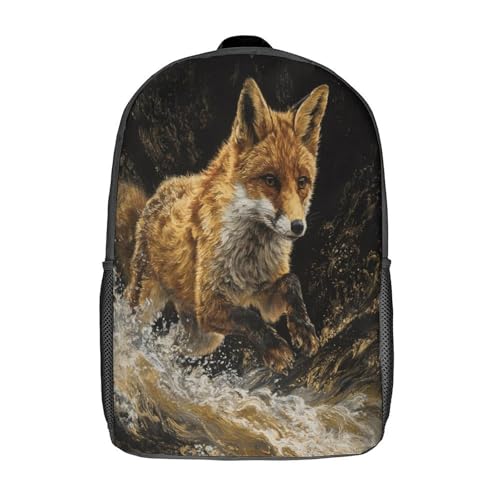 kaiyun Óleo sobre lienzo de un zorro saltando Mochila | | Bolsa Escolar Unisex Para Niños Pequeños 17inch