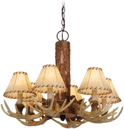 VAXCEL Lodge 6 Light Cream Rustic Antler Chandelier