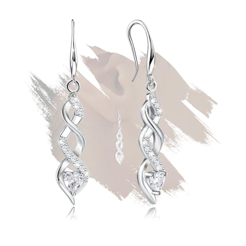 Sterling Silver Drop Dangle Earrings for Women - Infinity Earrings Hypoallergenic Heart Shaped Cubic Zirconia Dangling Earrings Long Earrings Fashion Dainty Earrings Gift for Birthday Valentine's Day