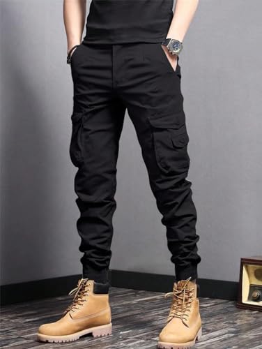 Generic Men's Spring Side Flap Pockets Workwear Pants Cargo Pants Outdoor Versatile Overalls3