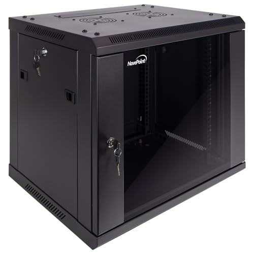 Image of NavePoint 9U Server Cabinet Wall Mount Rack Enclosure Includes 2 Fans, Locking Glass Door, Removable Side Panels - 9U Network Cabinet 17.7 inch Deep, 19 Inch Server Rack for IT and A /V Equipment