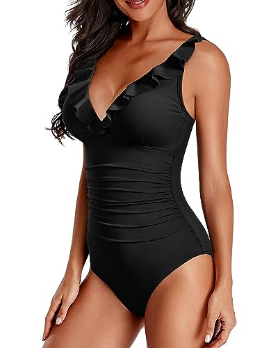 Holipick Women One Piece Swimsuits Tummy Control Bathing Suit Ruffle V Neck Swimwear Slimming Monokini3