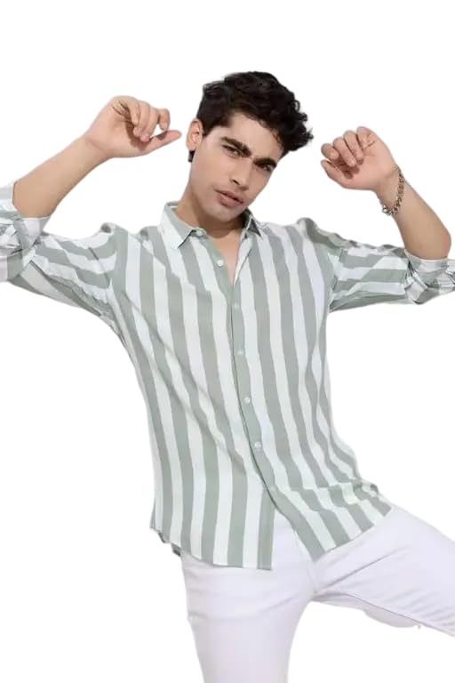 Image of Yuvawear Ethnic Centre's Men's Cotton Blend Collared Striped Patterned Regular Fit Full Sleeves Shirt