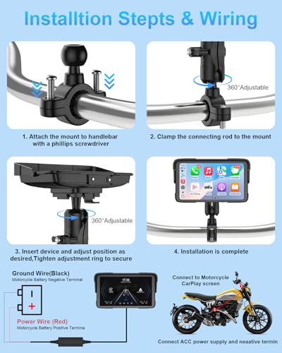 Portable Motorcycle CarPlay HD Touch Screen, Motorcycle GPS Navigation System with Apple Carplay and Android Auto, IP67 Waterproof, Support Tire Pressure settings, Bluetooth, Voice Control, Navigation