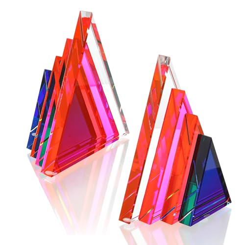 H&D HYALINE & DORA 1Pair 3Lbs Crystal Bookends for Shelves Decorative Glass Bookends for Heavy Books Geometric Triangle Shape Non-Skid Book Ends Heavy Bookends Home Office Decor(Colorful)