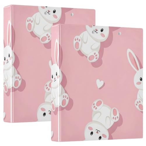 Classeur 3 anneaux lapins blancs et roses avec porte-bloc pour bureau et école