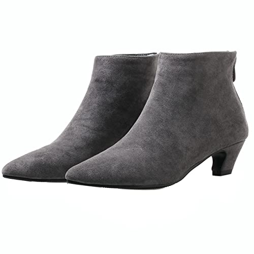 UniqueStride Womens Kitten Heels Ankle Boots Faux Suede Pointed Toe Booties Back Zipper Short Boots