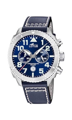 LOTUS Montre Homme Analogique Cuir Bleu - Quartz - Chronographe - Calendrier - Verre Minéral Résistant - Étanche 10 ATM Élégante 18705/1 Special Prices
